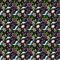 Seamless pattern with a set of stylized floral elements.