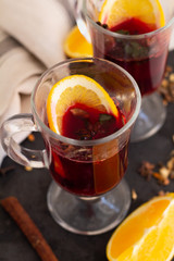 red wine and spice mulled wine close up