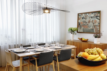 Interior dining room in a modern residential apartment