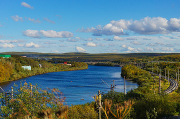 Fototapeta premium landscape with river and blue sky