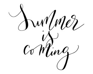 Positive phrase handwritten text summer is coming vector
