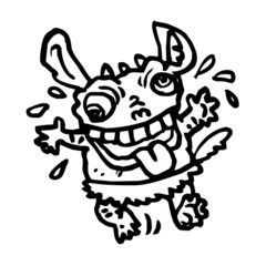 ugly monster from prehistoric times running for big hug cartoon wit black and white