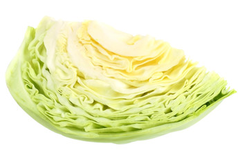 Cut of green cabbage isolated on white background