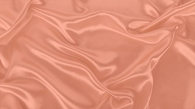 beautiful silk fabric of delicate peach color, light orange, draped with small folds, softly flowing, luxurious, wedding concept, texture, background, card form, copy space