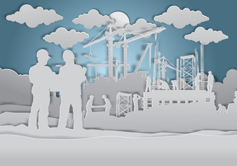 Obraz premium Construction silhouette vector background, Paper art style.