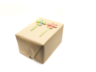 parcel wrapped up with recycled paper, recycling concept