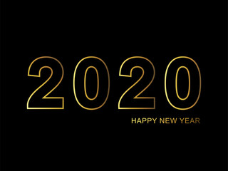 Happy new year 2020 logo design, with gold light effect. Isolated on background.