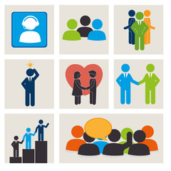 bundle silhouette of teamwork scenes avatar character vector illustration design