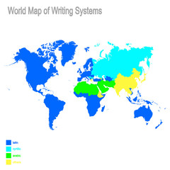 vector illustration with World Map of Writing Systems