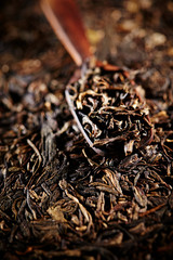 Chinese Pu'er tea leaves with spoon