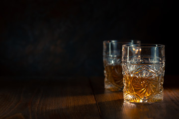 Whiskey in glass with ice