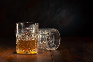 Whiskey in glass with ice