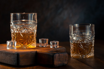 Whiskey in glass with ice