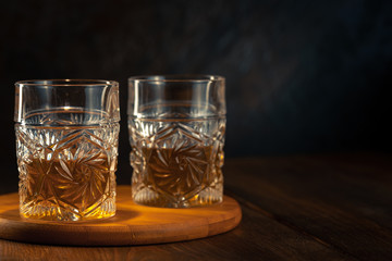 Whiskey in glass with ice