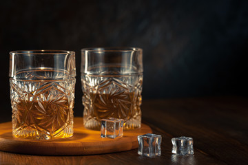 Whiskey in glass with ice