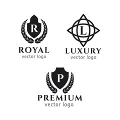 Luxury logo collection. Flourishes Calligraphic Monogram. VIP, Fashion and Premium brand identity. Crests and luxury logo set