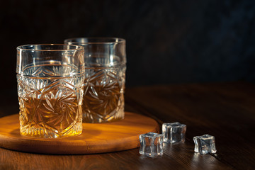 Whiskey in glass with ice