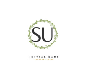 S U SU Beauty vector initial logo, handwriting logo of initial signature, wedding, fashion, jewerly, boutique, floral and botanical with creative template for any company or business.