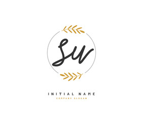 S U SU Beauty vector initial logo, handwriting logo of initial signature, wedding, fashion, jewerly, boutique, floral and botanical with creative template for any company or business.