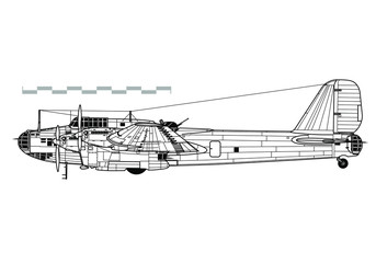 Petlyakov Pe-8 Outline vector drawing