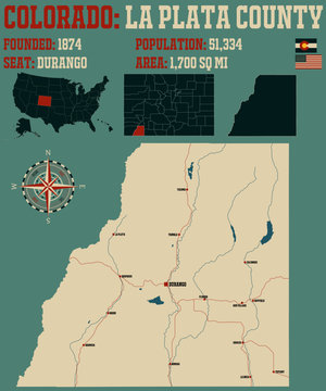 Large And Detailed Map Of La Plata County In Colorado, USA.