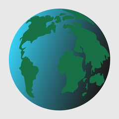 Earth globe isolated on a white background. The dark and light sides of the globe relative to the sun. World map.