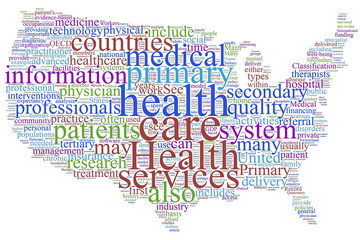 Fototapeta na wymiar Health care United States map word cloud