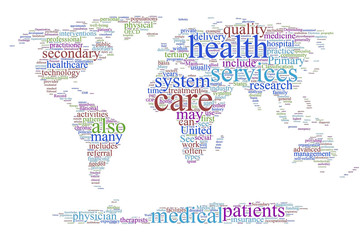 Health care world map word cloud