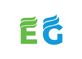 letters logo green E and G. ECO logo font. Leaf E and G logotype