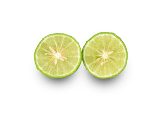 Citrus hystrix and green leaf on white background.