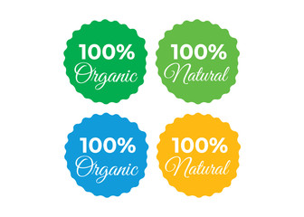 Seal stamp food. Organic 100% food seal. Natural food stamp