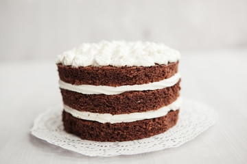 cake with chocolate and white cream