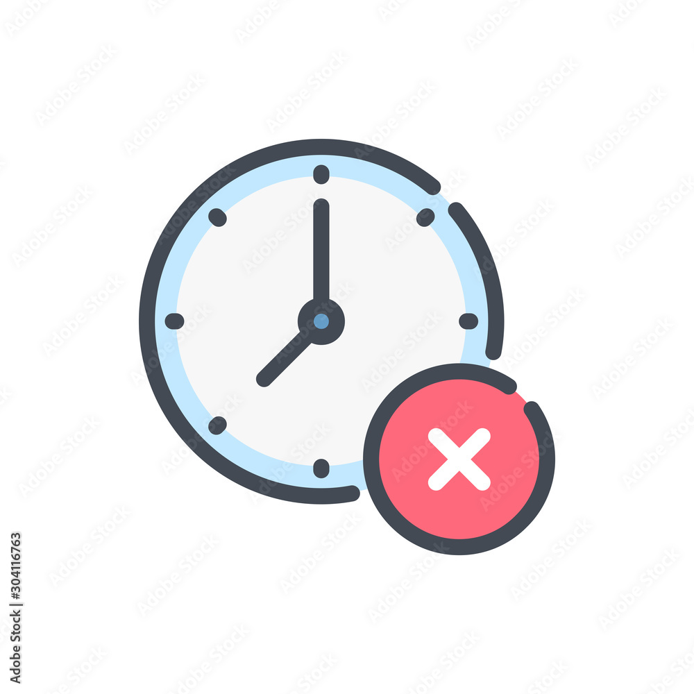 Poster time and clock with decline cross button color line icon. remove watch and time management vector ou