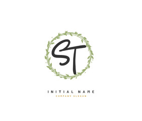 S T ST Beauty vector initial logo, handwriting logo of initial signature, wedding, fashion, jewerly, boutique, floral and botanical with creative template for any company or business.