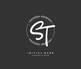 S T ST Beauty vector initial logo, handwriting logo of initial signature, wedding, fashion, jewerly, boutique, floral and botanical with creative template for any company or business.