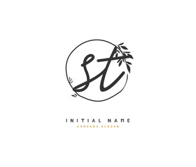 S T ST Beauty vector initial logo, handwriting logo of initial signature, wedding, fashion, jewerly, boutique, floral and botanical with creative template for any company or business.