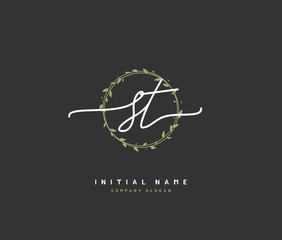 S T ST Beauty vector initial logo, handwriting logo of initial signature, wedding, fashion, jewerly, boutique, floral and botanical with creative template for any company or business.