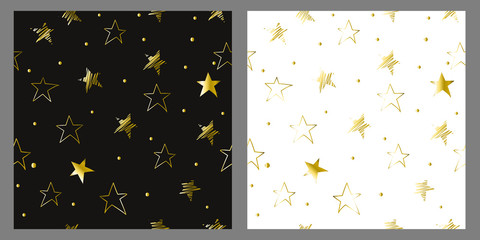 Set of seamless pattern with golden stars