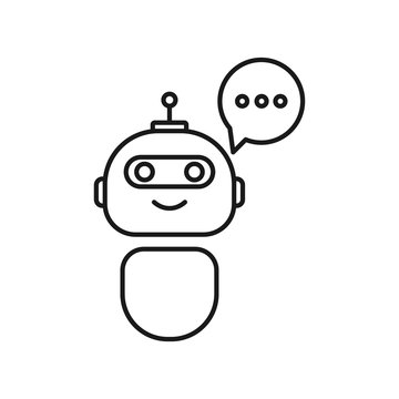 Bot icon. Chatbot icon. Cute smiling robot with speech bubbles. Voice support service bot. Virtual online support symbol. Customer service robot. Chatbot icon for perfect mobile and web design.