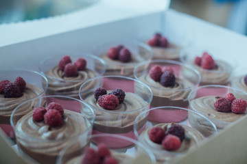 Sweet chocolate tiramisu at the black table