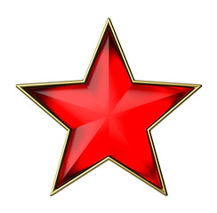 3D red star isolated on white background.