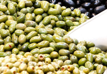 Close-up of green olives from southern Italy