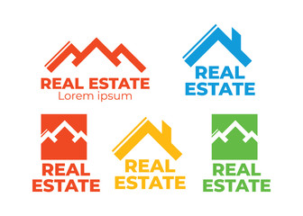 Real estate house linear logos, emblems set. Real Estate, Building and Construction Logo Vector Design