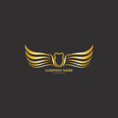 winged shield gold logo design symbol vector illustration-vector