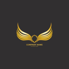 winged shield gold logo design symbol vector illustration-vector