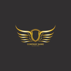 winged shield gold logo design symbol vector illustration-vector