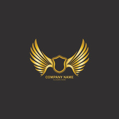 winged shield gold logo design symbol vector illustration-vector