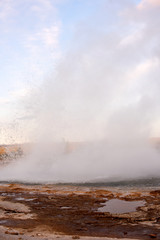 Geysir destrict in the south of Iceland.The Strokkur Geyser erupting at the Haukadalur geothermal area, part of the golden circle, Iceland, Europe