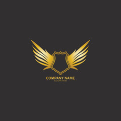 winged shield gold logo design symbol vector illustration-vector