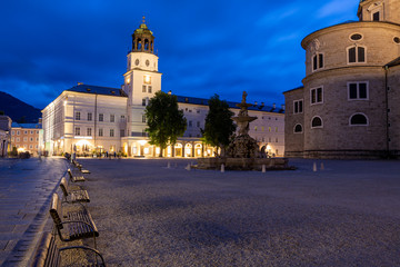 Obraz premium A Residenzplatz At Night, Residenzplatz a large square in the historic centre of Salzburg in Austria